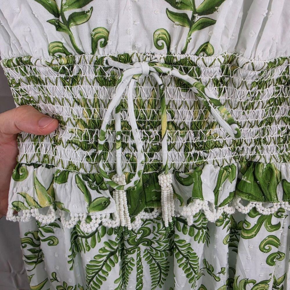 Farm Rio Dress Small Milani Flutter Sleeve Maxi White Floral Summer Boho Elegant - Picture 8 of 16